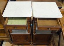 PAIR OF MARBLE TOP NIGHTSTANDS