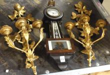 FLORENTINE WALL SCONCES AND BANJO WALL CLOCK