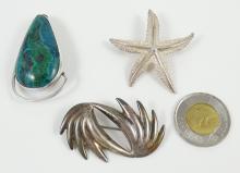 3 MEXICAN STERLING BROOCHES