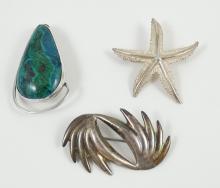 3 MEXICAN STERLING BROOCHES