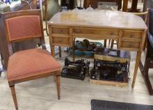 BURL WALNUT WRITING DESK WITH CHAIR