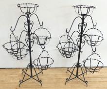 PAIR OF WROUGHT IRON "BASKET" PLANT STANDS