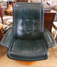 STRESSLESS LEATHER RECLINER AND FOOTSTOOL