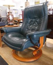 STRESSLESS LEATHER RECLINER AND FOOTSTOOL