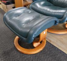 STRESSLESS LEATHER RECLINER AND FOOTSTOOL