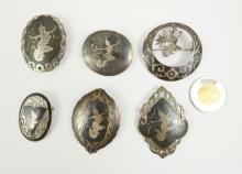6 SIAM STERLING BROOCHES