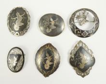 6 SIAM STERLING BROOCHES