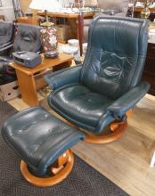 STRESSLESS LEATHER RECLINER AND FOOTSTOOL
