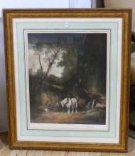 FRAMED OIL PAINTING AND COLOURED PRINT