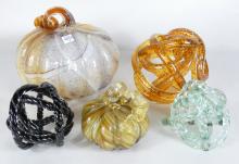 5 ART GLASS ORNAMENTS