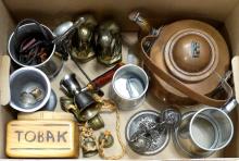 BOX LOT OF METAL WARE, ETC.