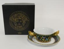 EIGHT VERSACE BOUILLON CUPS WITH SAUCERS