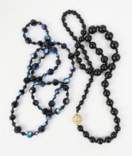 4 VINTAGE BLACK BEAD NECKLACES