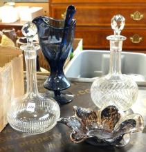 TWO DECANTERS, PITCHER AND BOWL