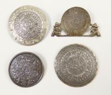 4 STERLING BROOCHES