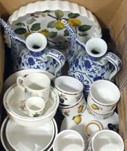 BOX LOT OF KITCHEN DISHES AND TEAPOTS