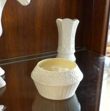 HORSE FIGURINES, BELLEEK AND HONEY POT