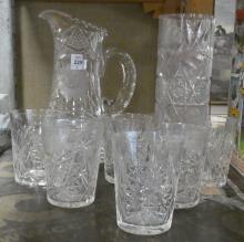 CRYSTAL BEVERAGE SET AND VASE