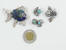 4 STERLING BROOCHES