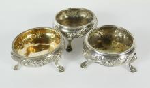 3 ANTIQUE SILVER OPEN SALTS