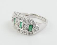 PLATINUM EMERALD & DIAMOND RING