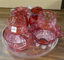 SIX PIECES OF CRANBERRY GLASS