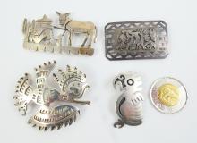 4 STERLING BROOCHES