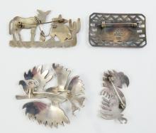 4 STERLING BROOCHES