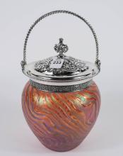 IRIDESCENT GLASS BISCUIT BARREL