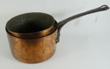 TWO LARGE EARLY SAUCEPANS