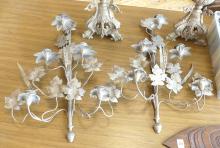 PAINTED SPELTER CANDELABRA AND SCONCES