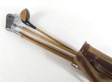 FOUR WOODEN SHAFT GOLF CLUBS