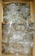 BOX LOT OF STEMWARE, PRISMS, ETC.