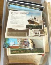 FOUR BINS OF POSTCARDS