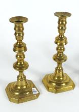 TWO PAIRS BRASS CANDLESTICKS