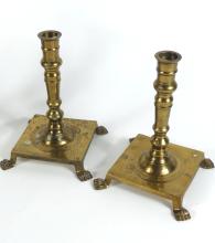 TWO PAIRS BRASS CANDLESTICKS