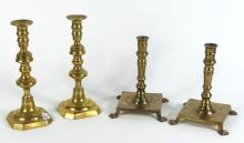 TWO PAIRS BRASS CANDLESTICKS