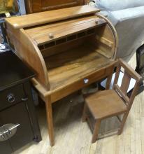 CHILD'S ROLL-TOP DESK AND CHAIR