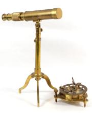 BRASS TELESCOPE & COMPASS/SUNDIAL