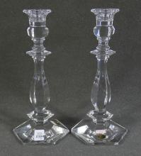PAIR SIGNED CRYSTAL CANDLESTICKS
