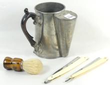 19TH CENTURY SHAVING MUG & ACCESSORIES