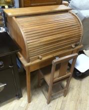 CHILD'S ROLL-TOP DESK AND CHAIR