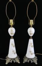 PAIR MILK GLASS OIL LAMPS