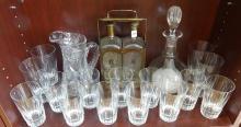 DECANTERS, PITCHER AND GLASSES