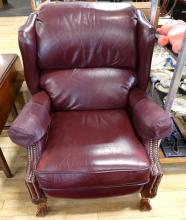 RECLINING LEATHER WING-BACK ARMCHAIR