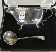 STERLING GRAVY BOAT & LADLE