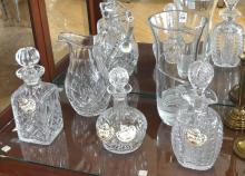 CRYSTAL DECANTERS, PITCHER AND VASE