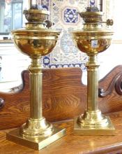 PAIR OF BRASS OIL LAMPS