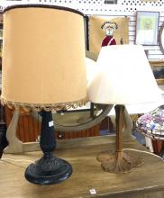 TWO ANTIQUE METAL TABLE LAMPS