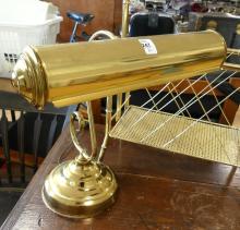 BRASS MAGAZINE RACK AND PIANO LAMP